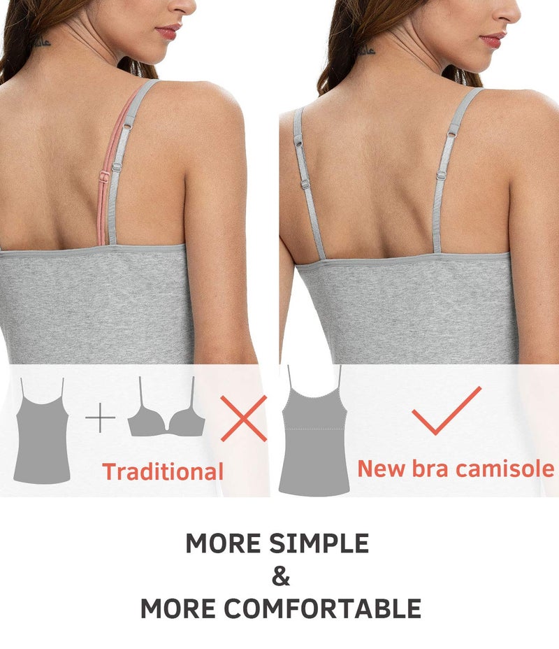 Vislivin Womens Cotton Camisole Adjustable Strap Tank Tops with Shelf Bra Stretch Undershirts 3 Pack Black/Gray/Wine Red L - Image 3